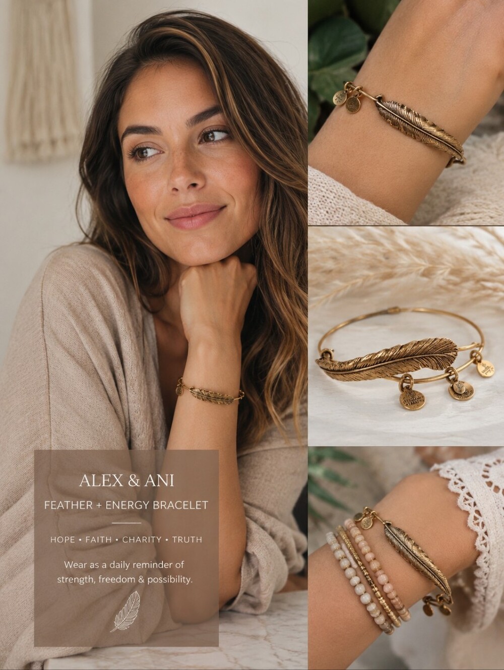 Alex & Ani Feather (+) Energy Expandable Bangle Bracelet D498167 Rafaelian Gold